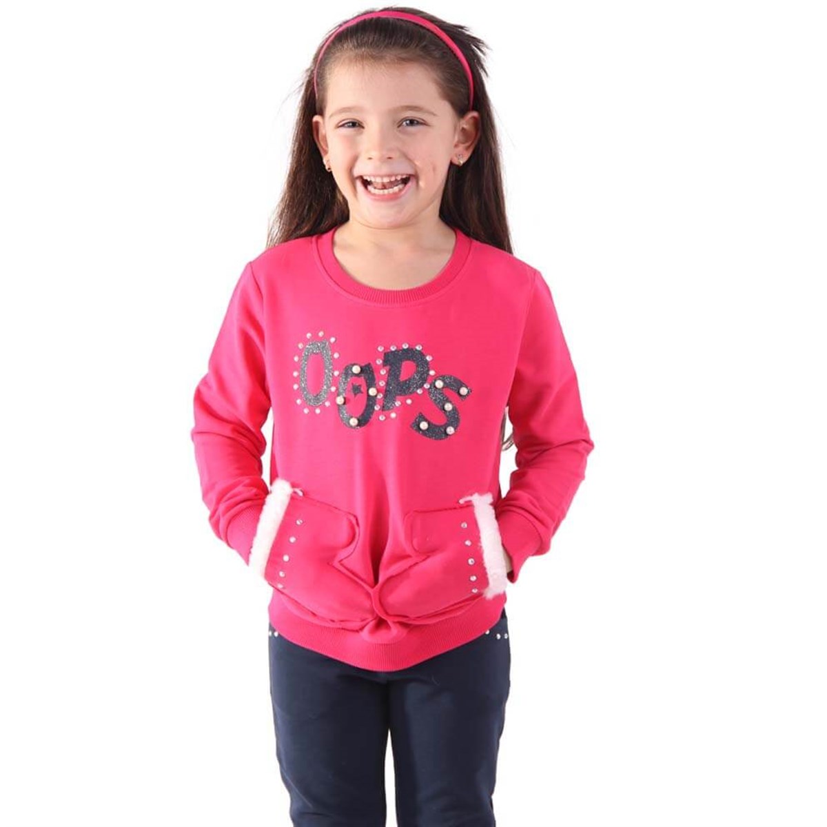 Kız Çocuk Eşofman Takım İncili Fuşya-Lacivert (3-8 Yaş)