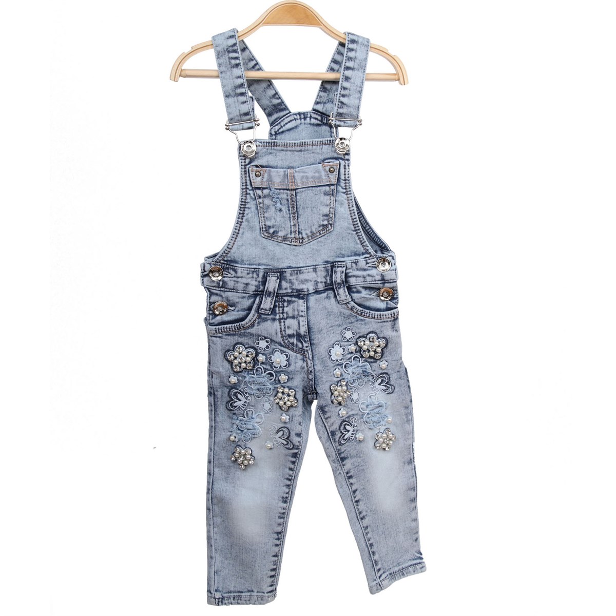 Kız Bebek İncili Kot Slopet Pantolon Mavi (1.5 Yaş)