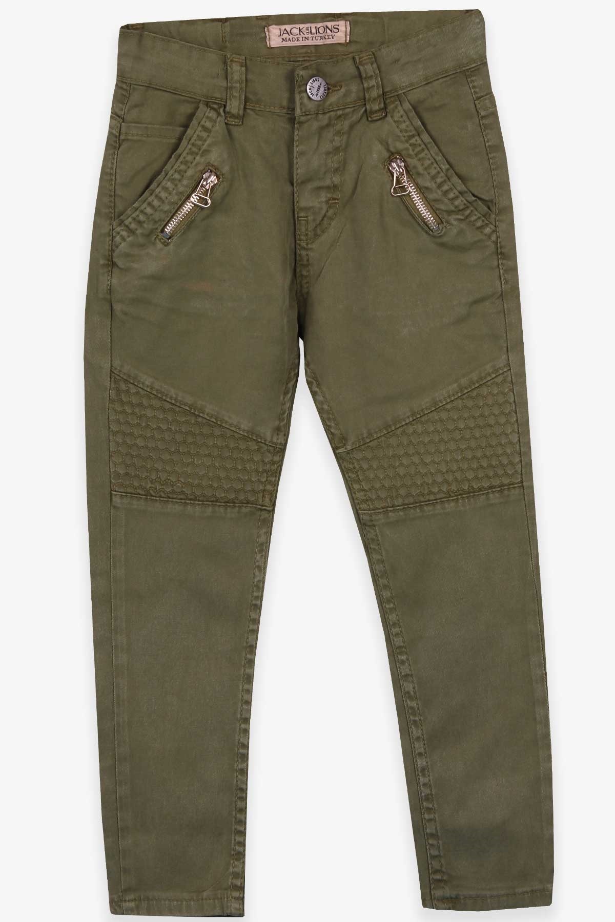 Jack Lions Erkek Çocuk Gabardin Pantolon Fermuar Aksesuarlı Haki Yeşil (5-16 Yaş)