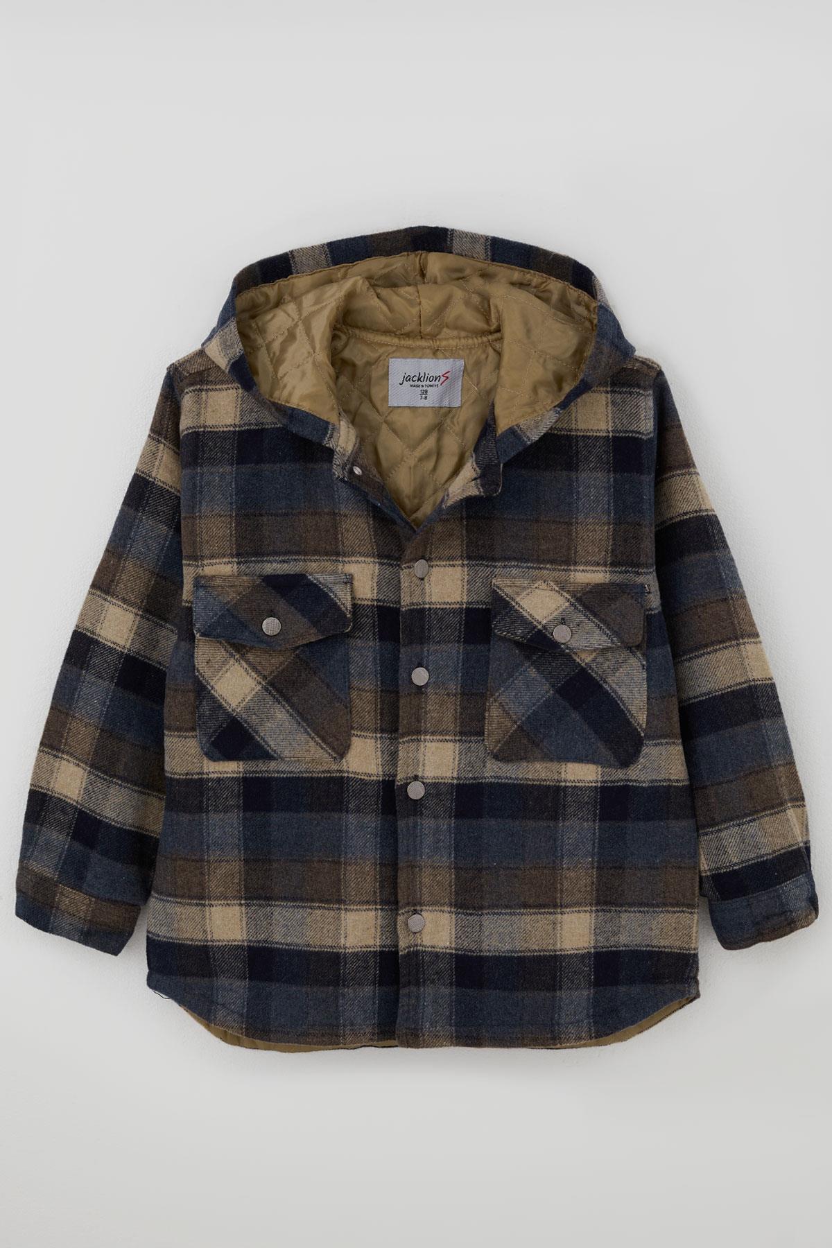 Jack Lions Erkek Çocuk Mont Ekose Desenli Kapüşonlu Düğmeli Karışık Renk (5-9 Yaş)
