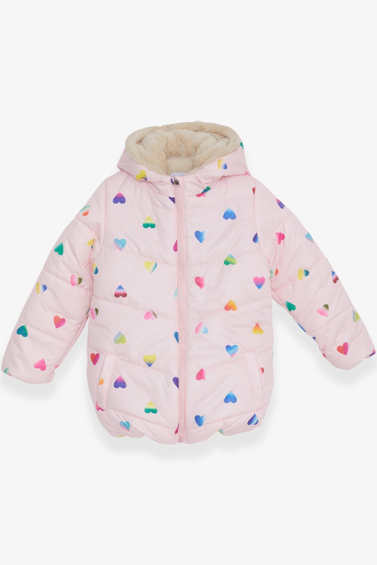 KABANCI Kız Çocuk Mont Renkli Kalp Desenli Pembe (2-5 Yaş)