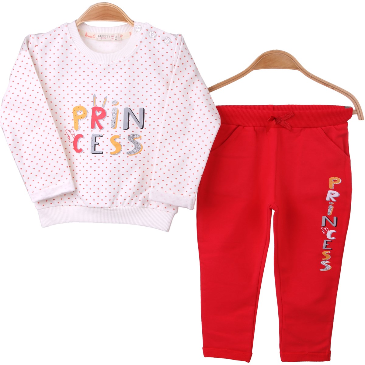 Kız Bebek Eşofman Takımı Princess Ekru-Narçiçeği (4 Ay-1.5 Yaş)