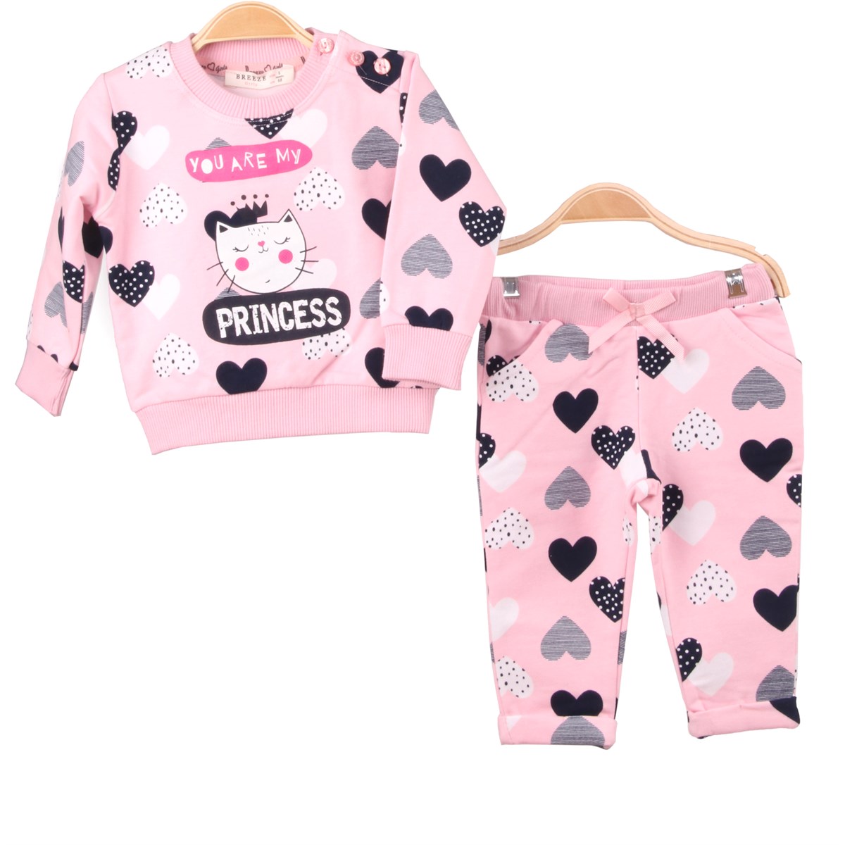 Kız Bebek Eşofman Takımı Kalp Baskılı Pembe (6 Ay-2 Yaş)