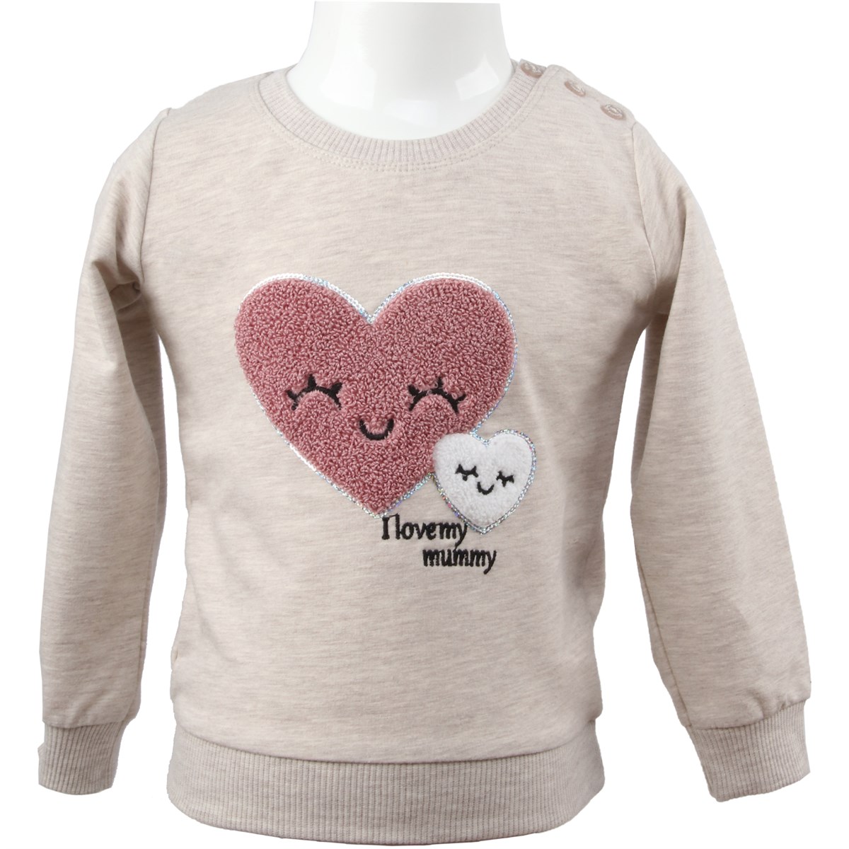 Kız Çocuk Sweatshirt Kalp Nakışlı Bej (2-6 Yaş)
