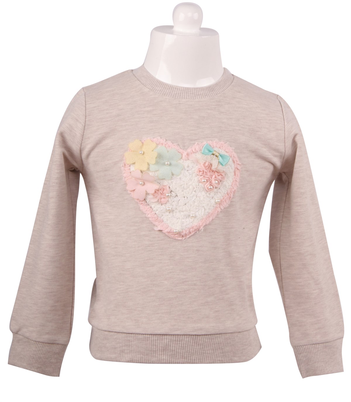 Kız Çocuk Sweat Kalpli Bej (2-6 Yaş)