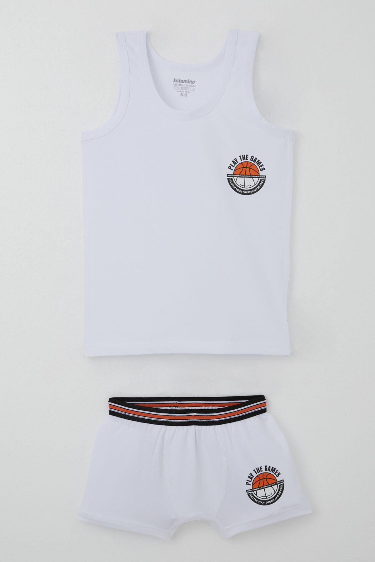 Katamino Erkek Çocuk Atlet Boxer Takım Motivasyon Temalı Beyaz (1-12 Yaş)