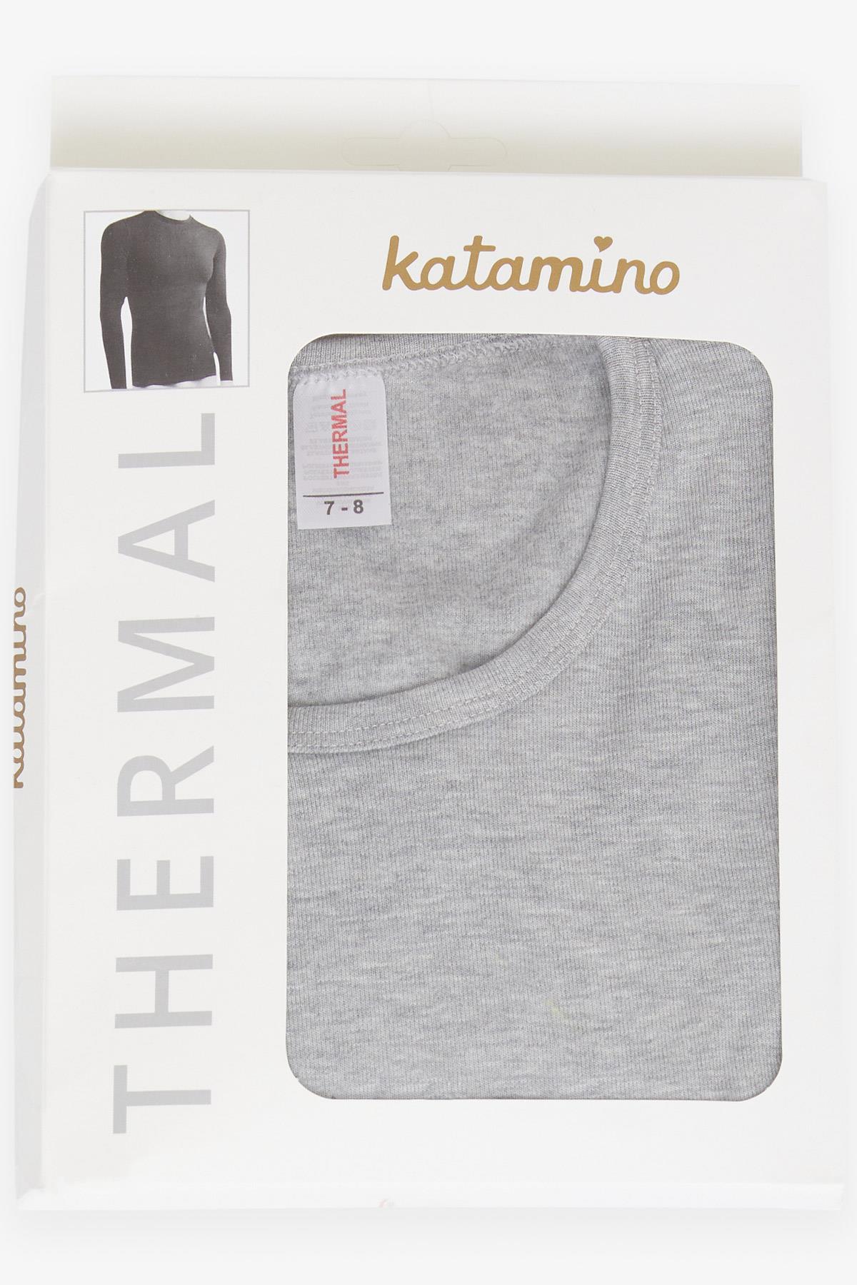KATAMİNO Erkek Çocuk Uzun Kollu Tişört Termal Basic Gri Melanj (3-10 Yaş)