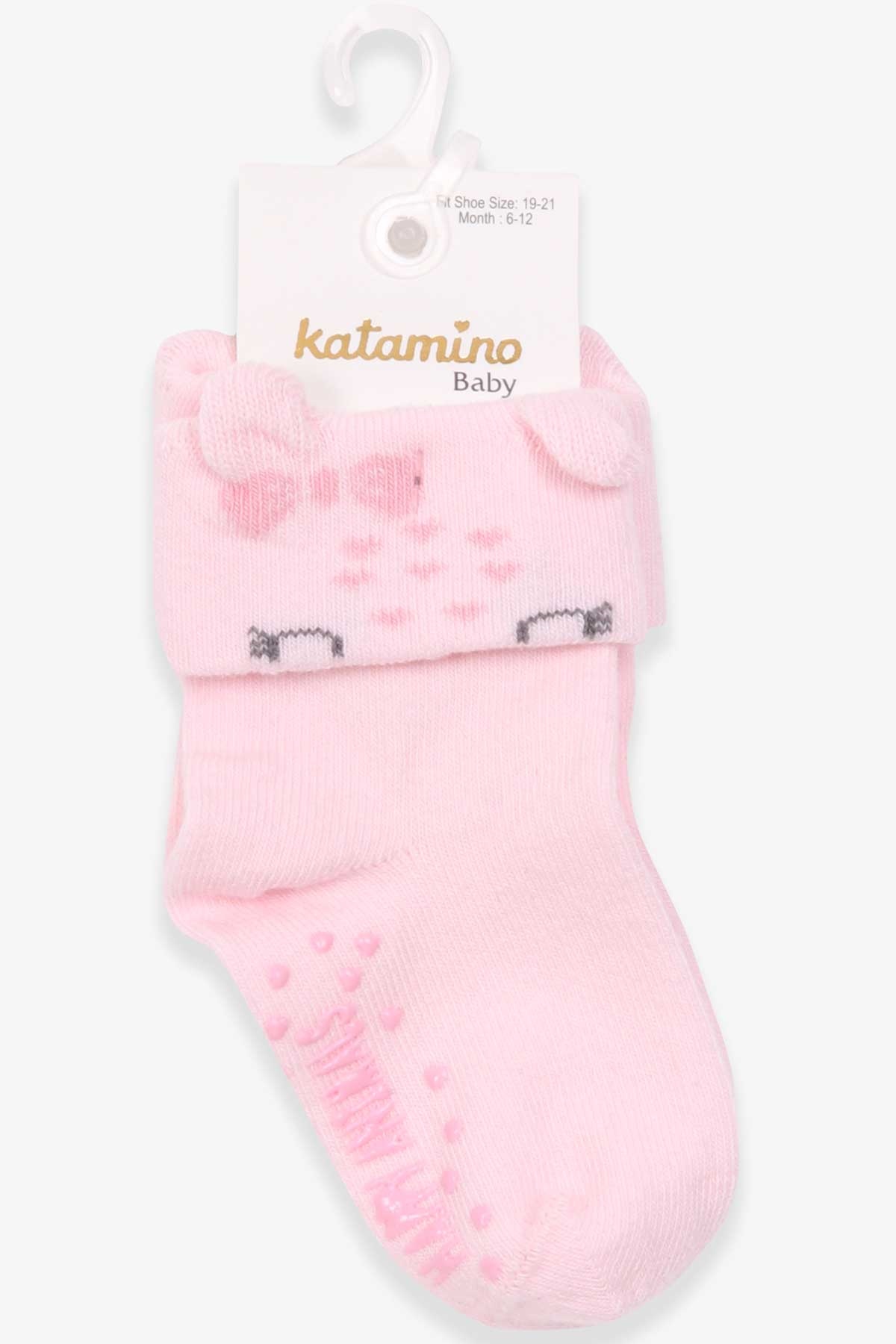 Katamino Kız Bebek Soket Çorap Abs li Hayvancık Desenli Pudra (6 Ay-2 Yaş)