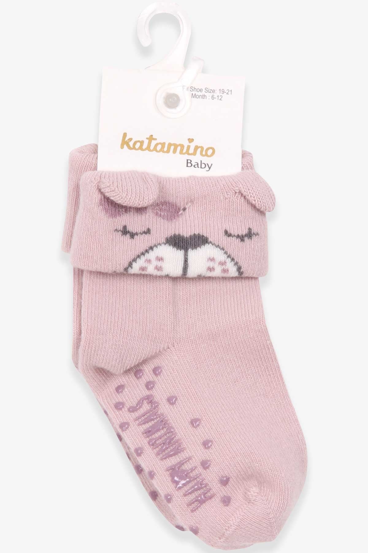 Katamino Kız Bebek Soket Çorap Abs li Hayvancık Desenli Eflatun (6 Ay-2 Yaş)