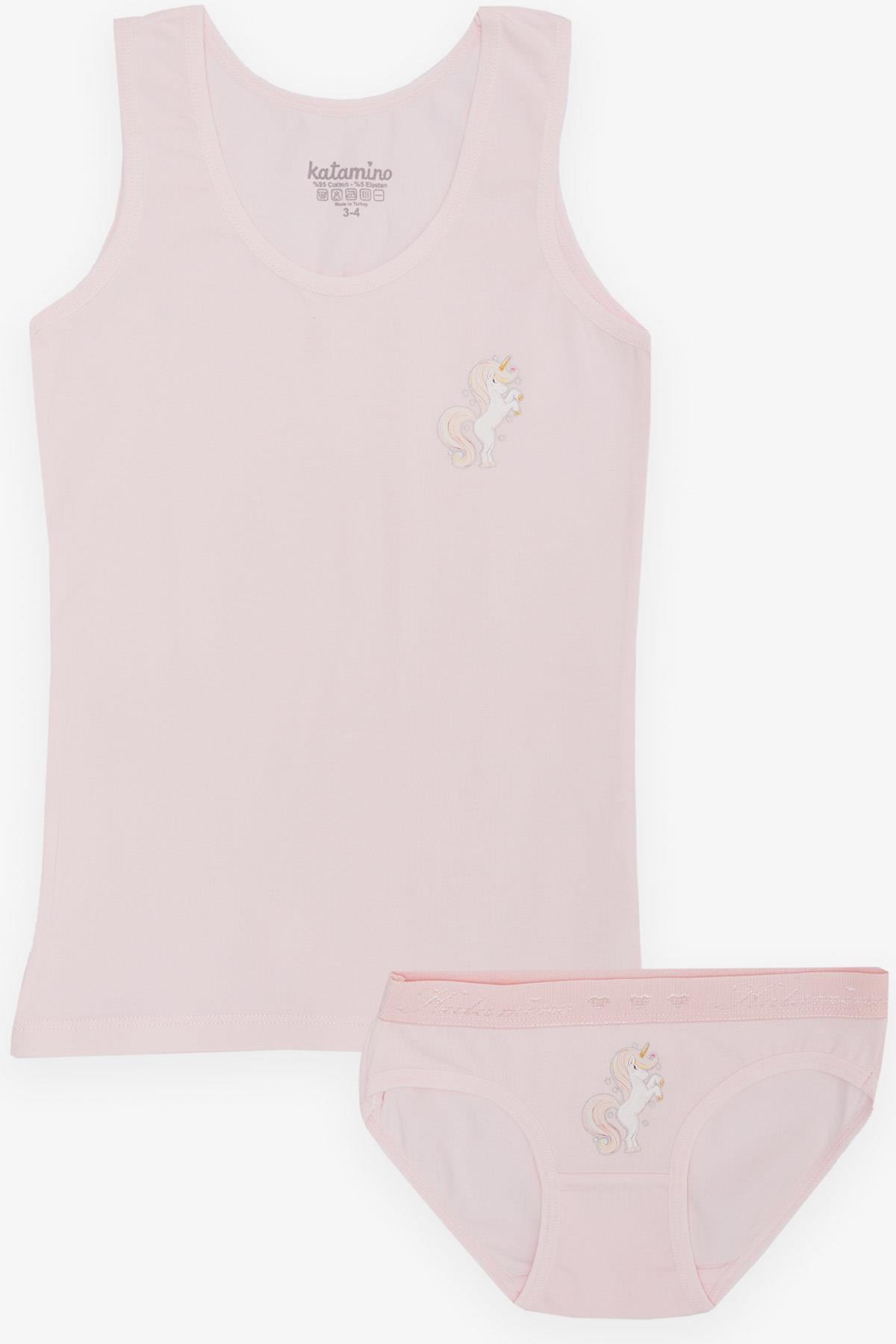 KATAMİNO Kız Çocuk Atlet & Slip Takım Sevimli Unicorn Baskılı Pembe (1-10 Yaş)