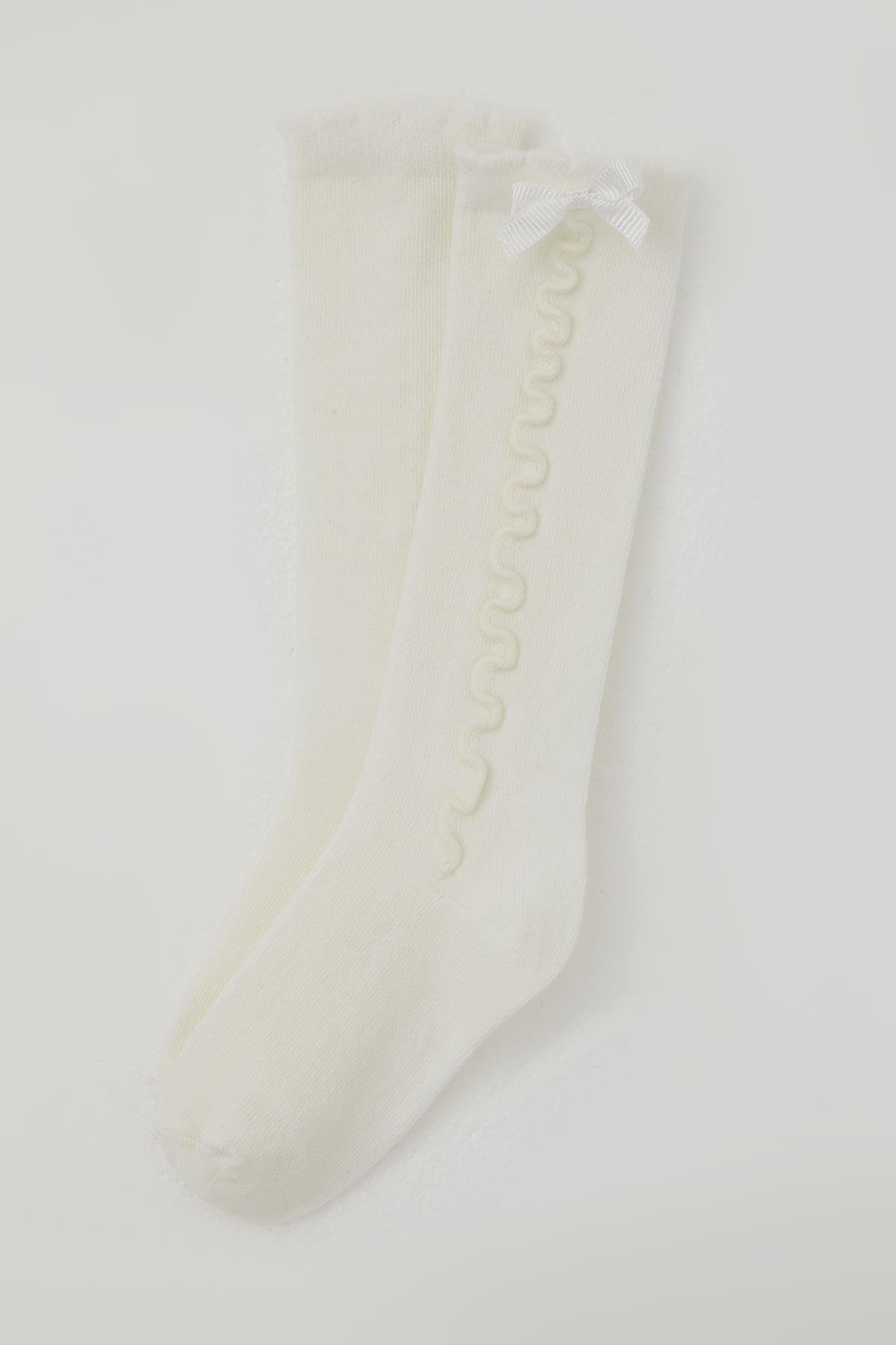 Katamino Kız Çocuk Golf Çorap Bilek Kısmı Fiyon Aksesuarlı Krem (1-8 Yaş)