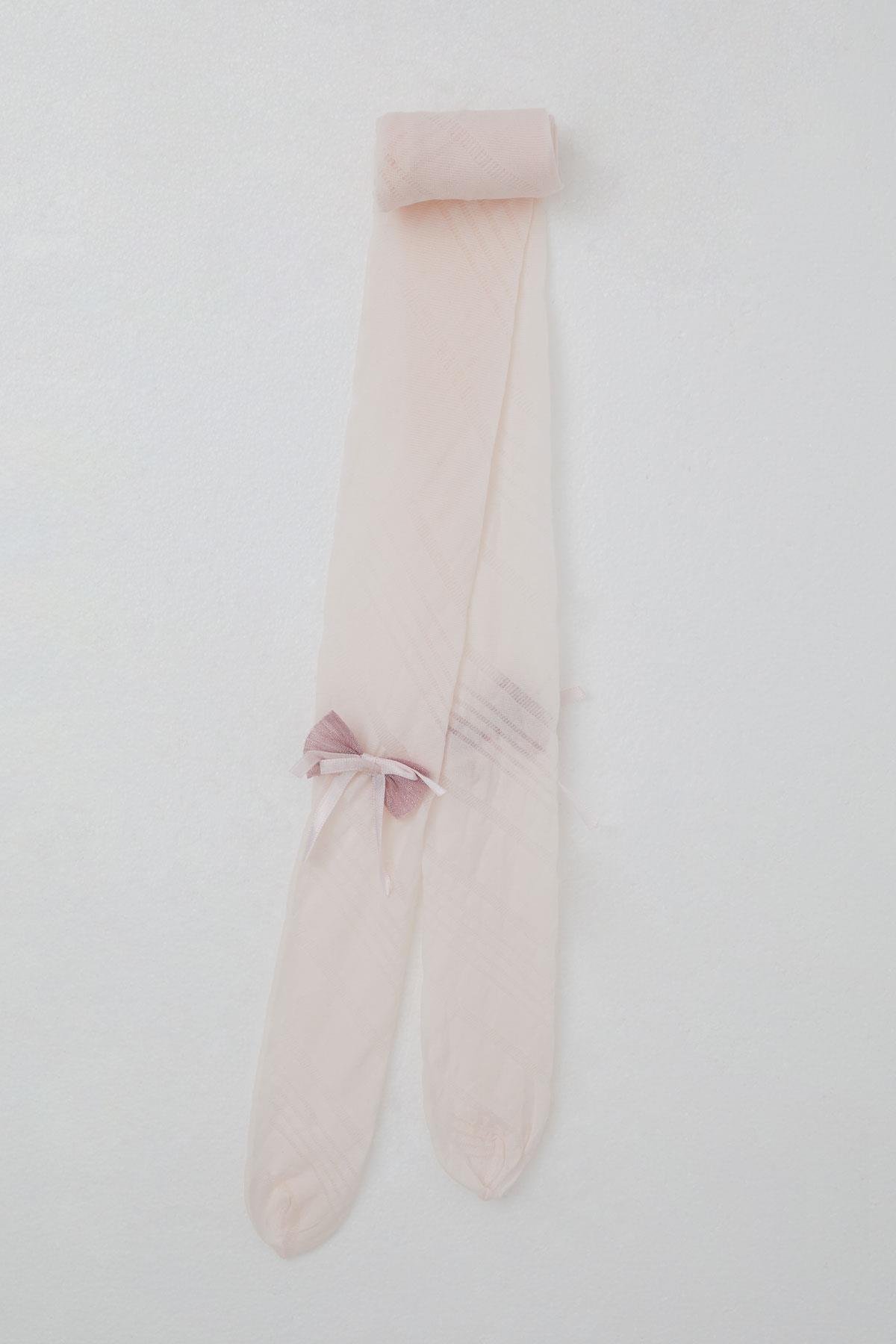 Katamino Kız Çocuk Külotlu Çorap İnce Fiyonk Aksesuarlı Pembe (3-6 Yaş)