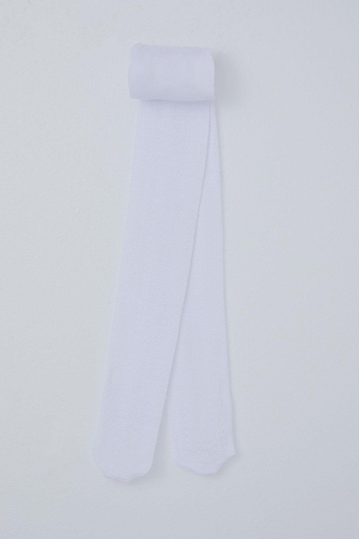 Katamino Kız Çocuk Külotlu Çorap Kendinden Desenli Beyaz (5-14 Yaş)