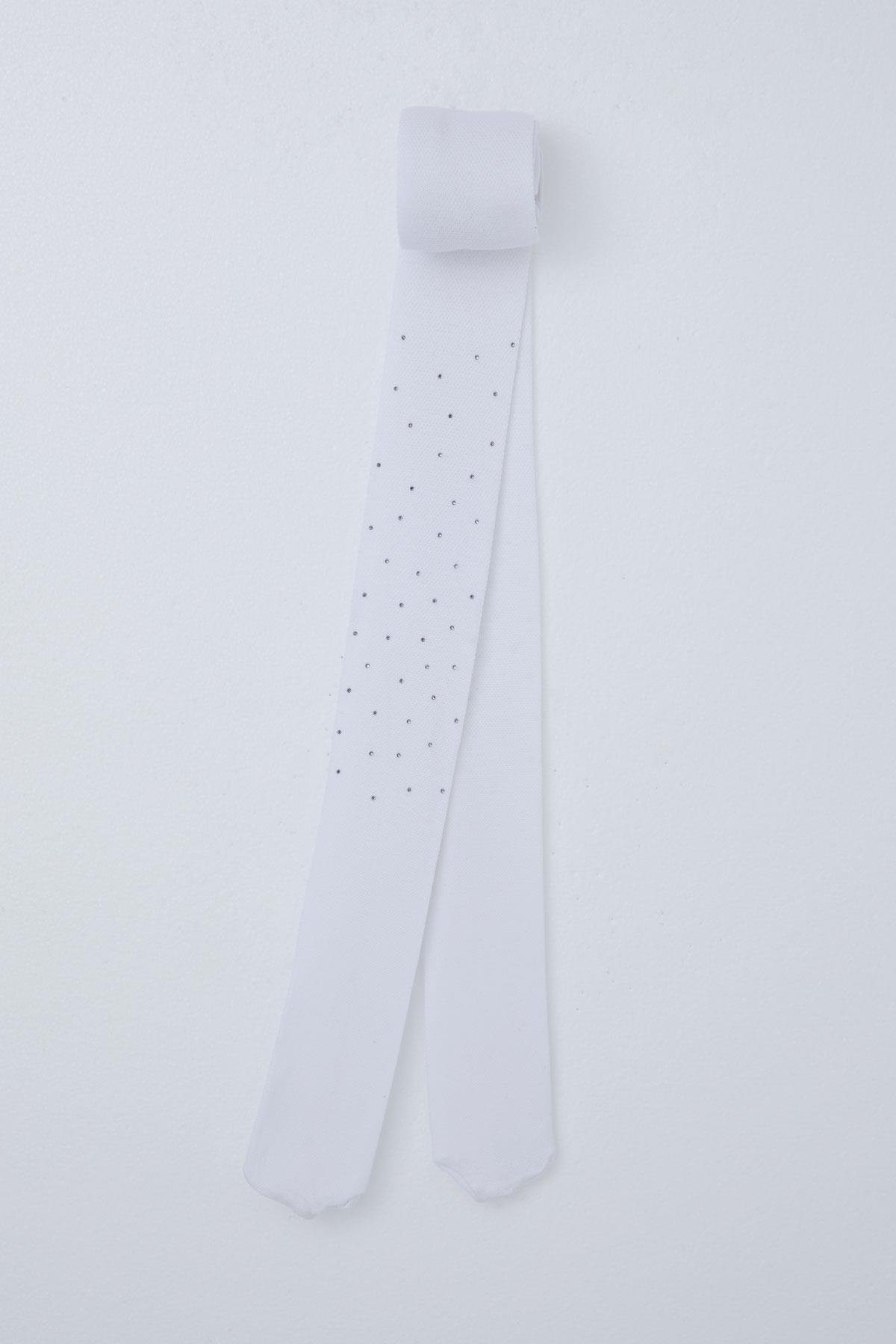 Katamino Kız Çocuk Külotlu Çorap Taş Aksesuarlı Dokulu Beyaz (9-14 Yaş)