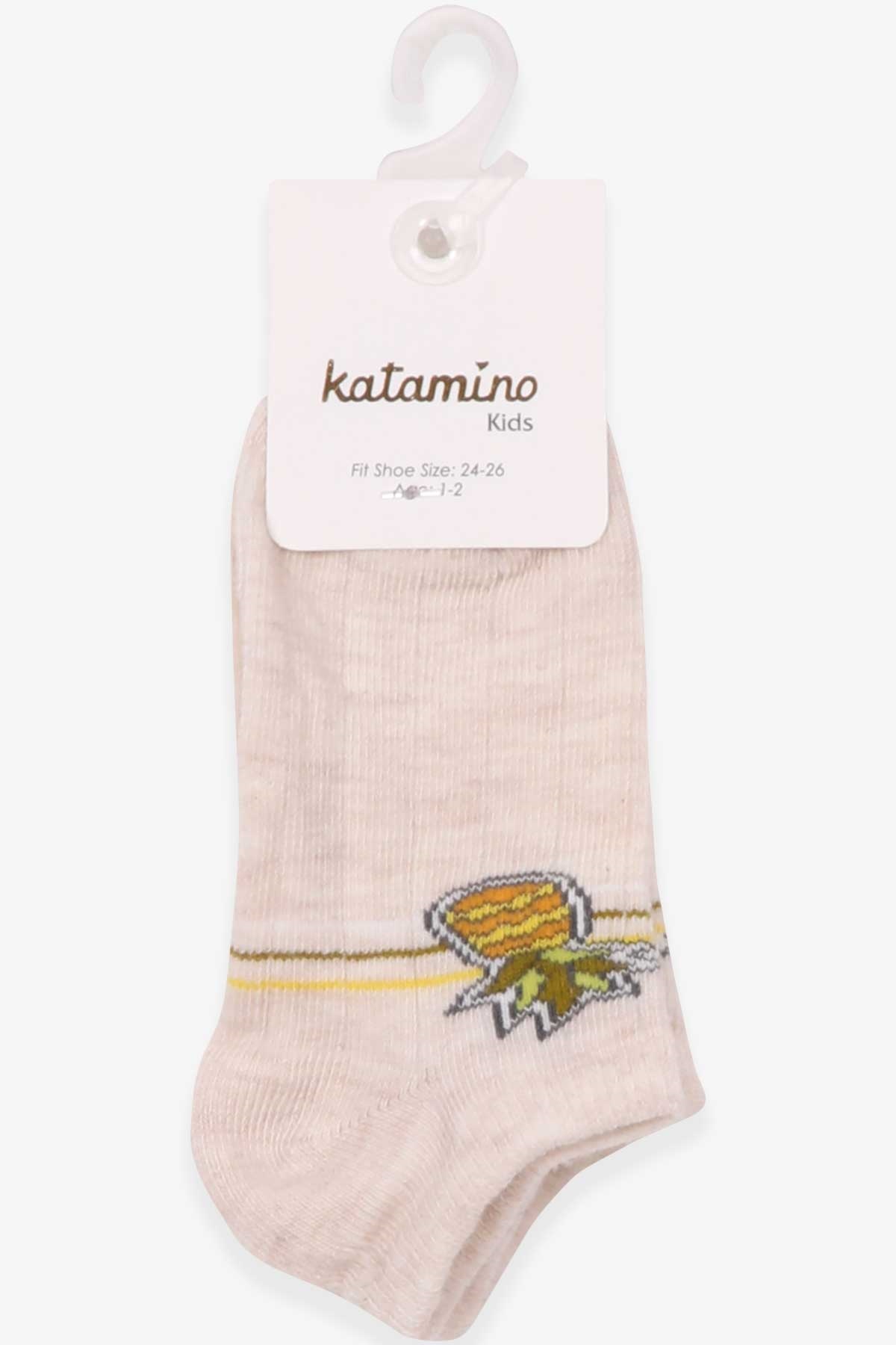 Katamino Kız Çocuk Patik Çorap Ananas Desenli Bej (1-2-9-10 Yaş)