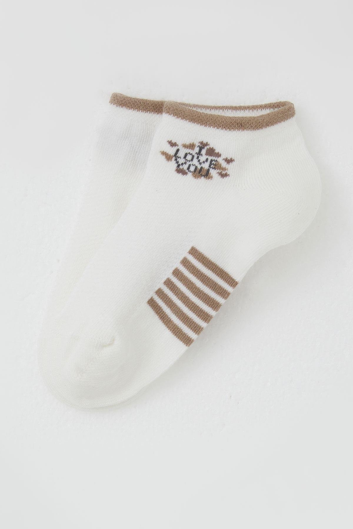 Katamino Kız Çocuk Patik Çorap Love Yazı Baskılı Ekru (3-8 Yaş)