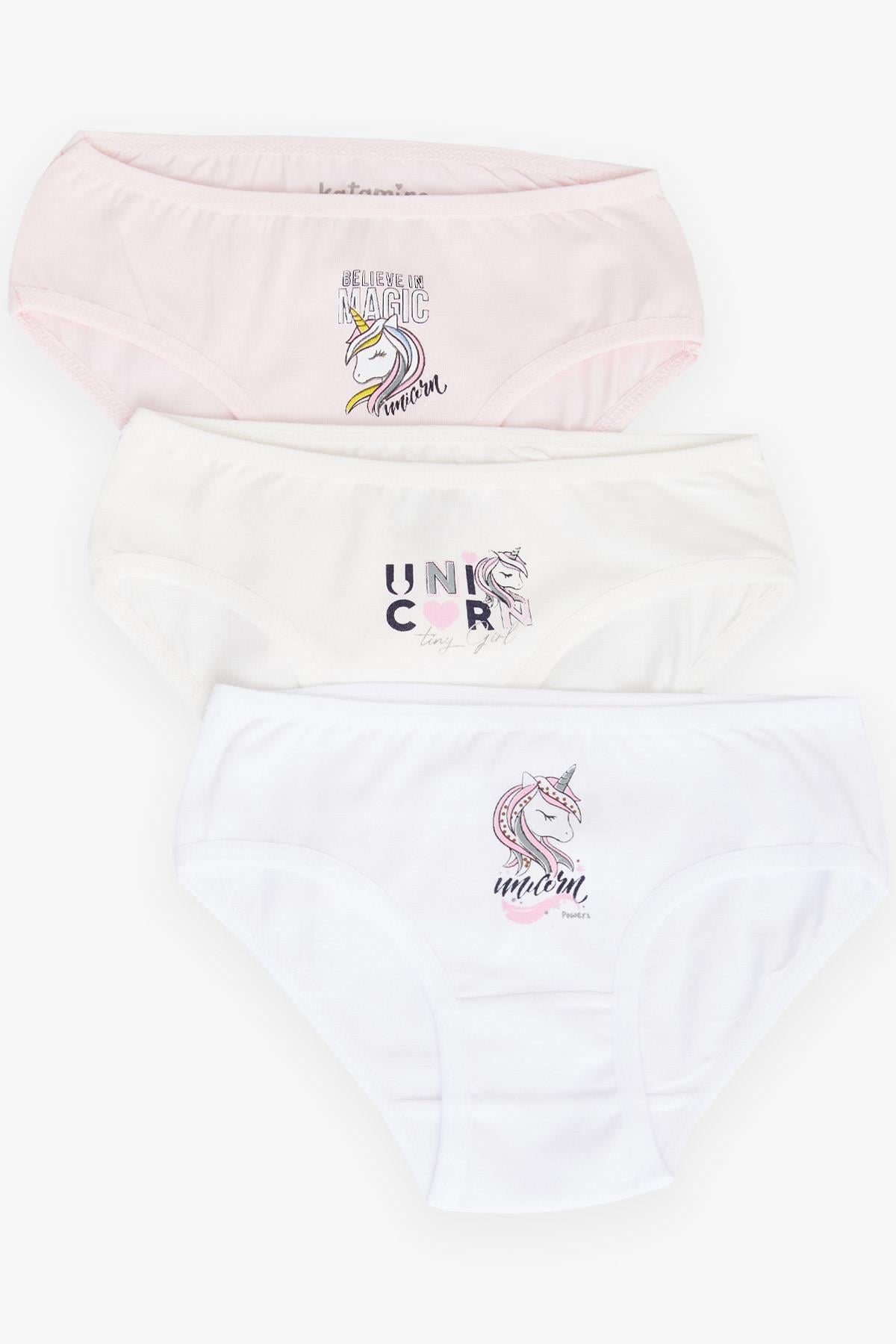 KATAMİNO Kız Çocuk Slip 3 lü Unicorn Baskılı Karışık Renk (1-10 Yaş)