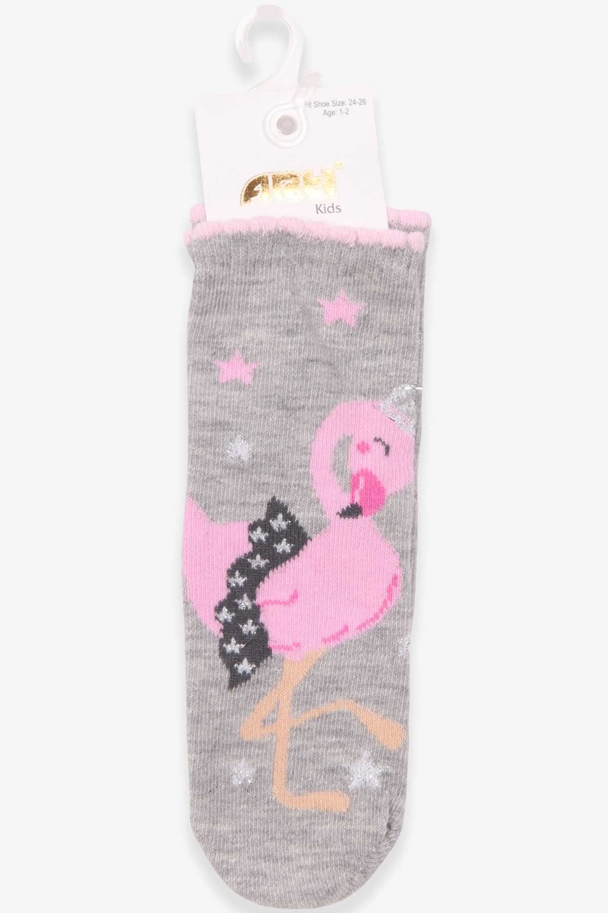 Katamino Kız Çocuk Soket Çorap Balerin Flamingo Desenli Gri (1-2-9-10 Yaş)