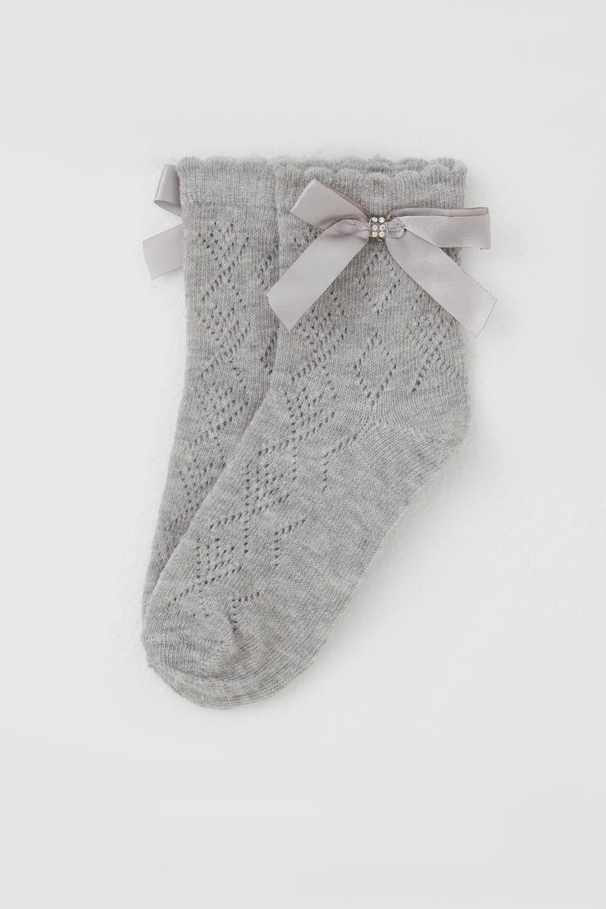 Katamino Kız Çocuk Soket Çorap File Detaylı Gri Melanj (5-10 Yaş)