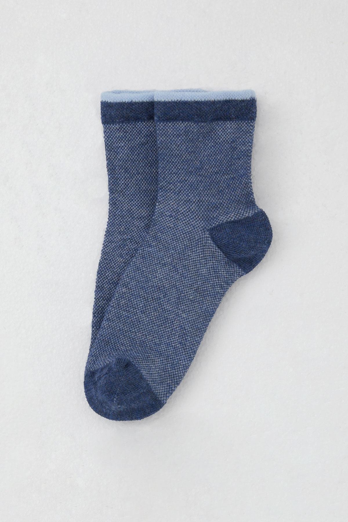 Katamino Kız Çocuk Soket Çorap Kendinden Desenli Koyu Mavi (7-16 Yaş)