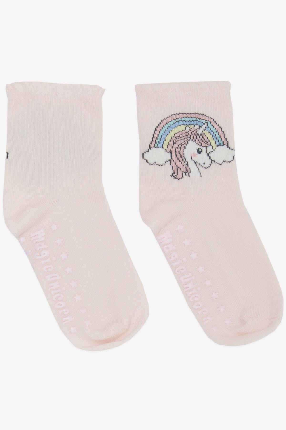 KATAMİNO Kız Çocuk Soket Çorap Unicorn Baskılı Abs li Pembe (3-6 Yaş)