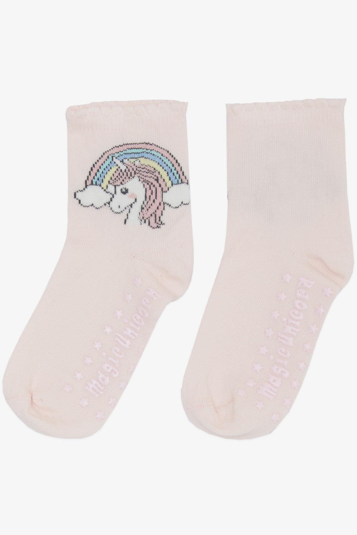 Katamino Kız Çocuk Soket Çorap Unicorn Baskılı Abs li Pembe (3-6 Yaş)