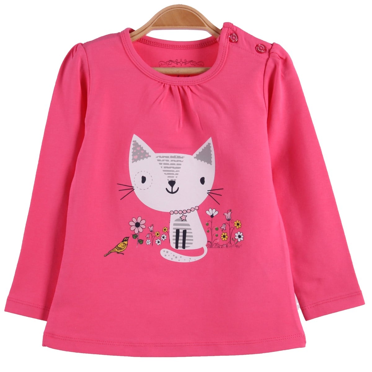 Kız Bebek Body Kedi Baskılı Pembe (1 Yaş)