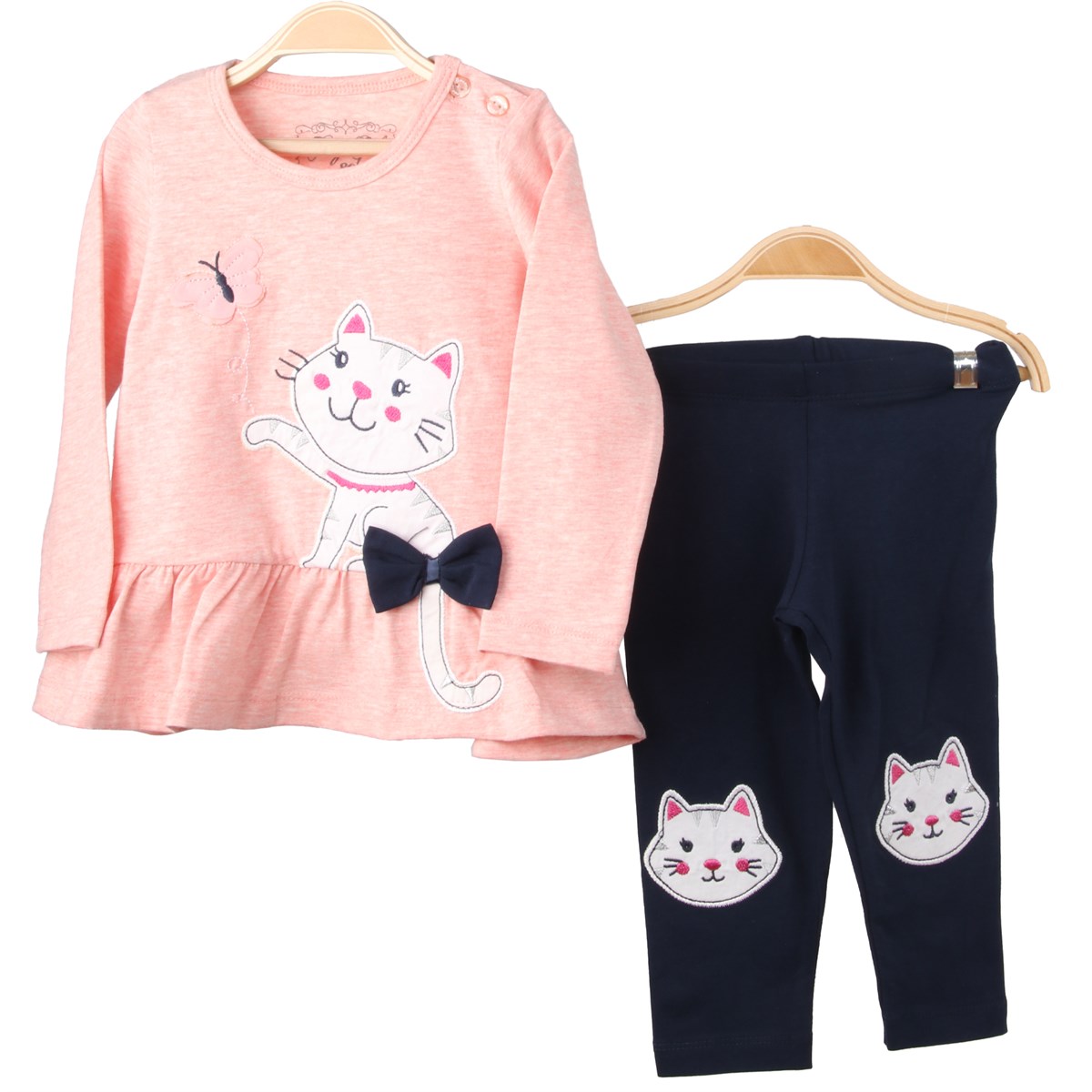 Kız Bebek Taytlı Takım Kedili Somon (1 Yaş)