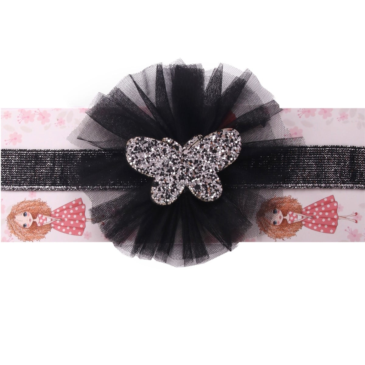 Kelebekli Tüllü Simli Bandana