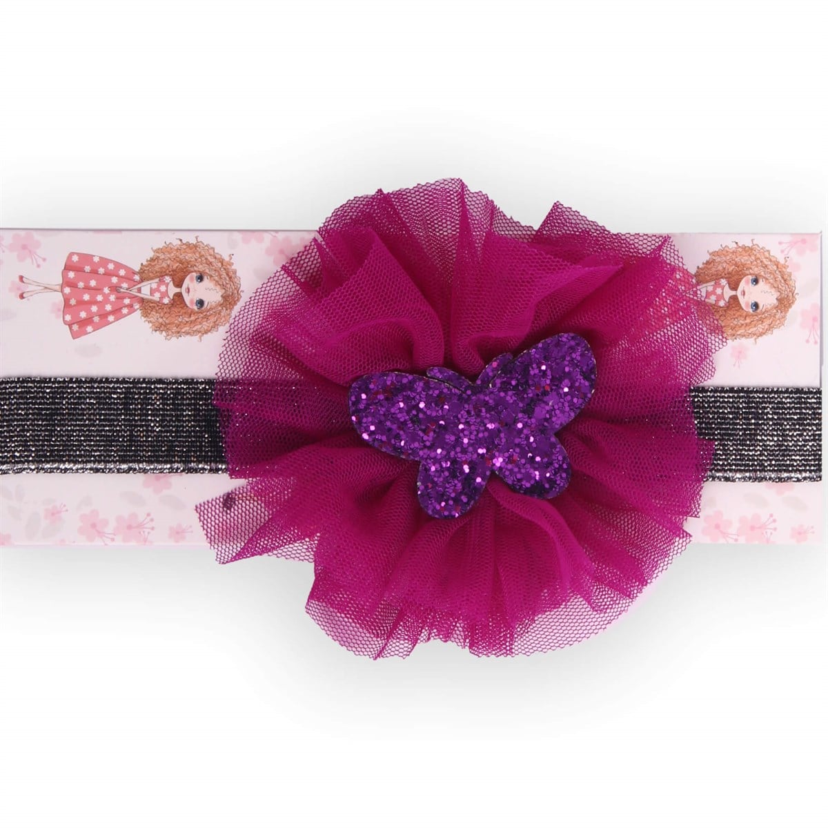 BandanaBREEZE5220cnT706-87Kelebekli Tüllü Simli Bandana