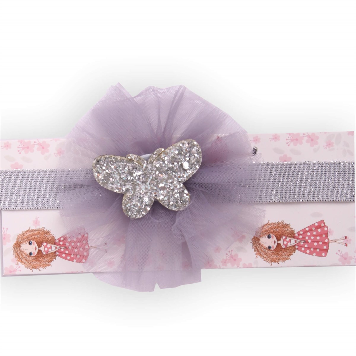 BandanaBREEZE5220cnT709-51Kelebekli Tüllü Simli Bandana