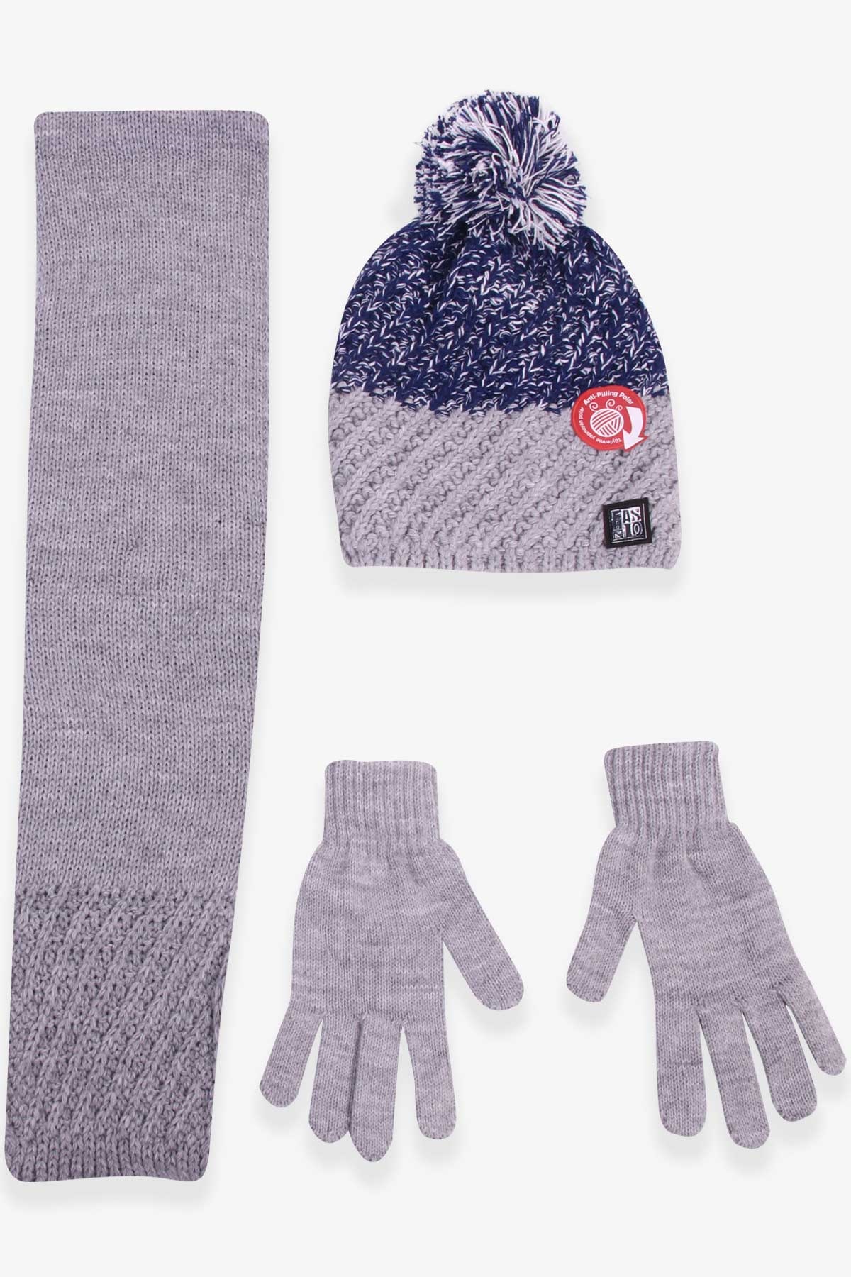 Kitti Erkek Çocuk Atkı Bere Takımı 3 lü Set Gri (9-15 Yaş)