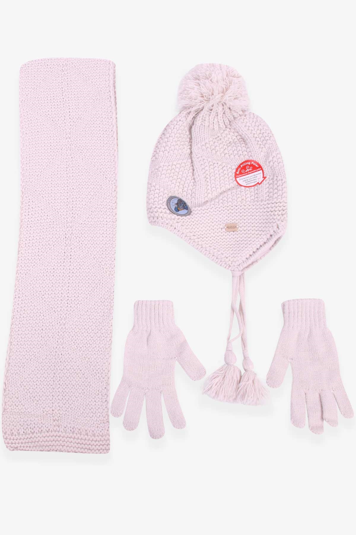 Kitti Erkek Çocuk Atkı Bere Takımı 3 lü Set Ekru (4-8 Yaş)
