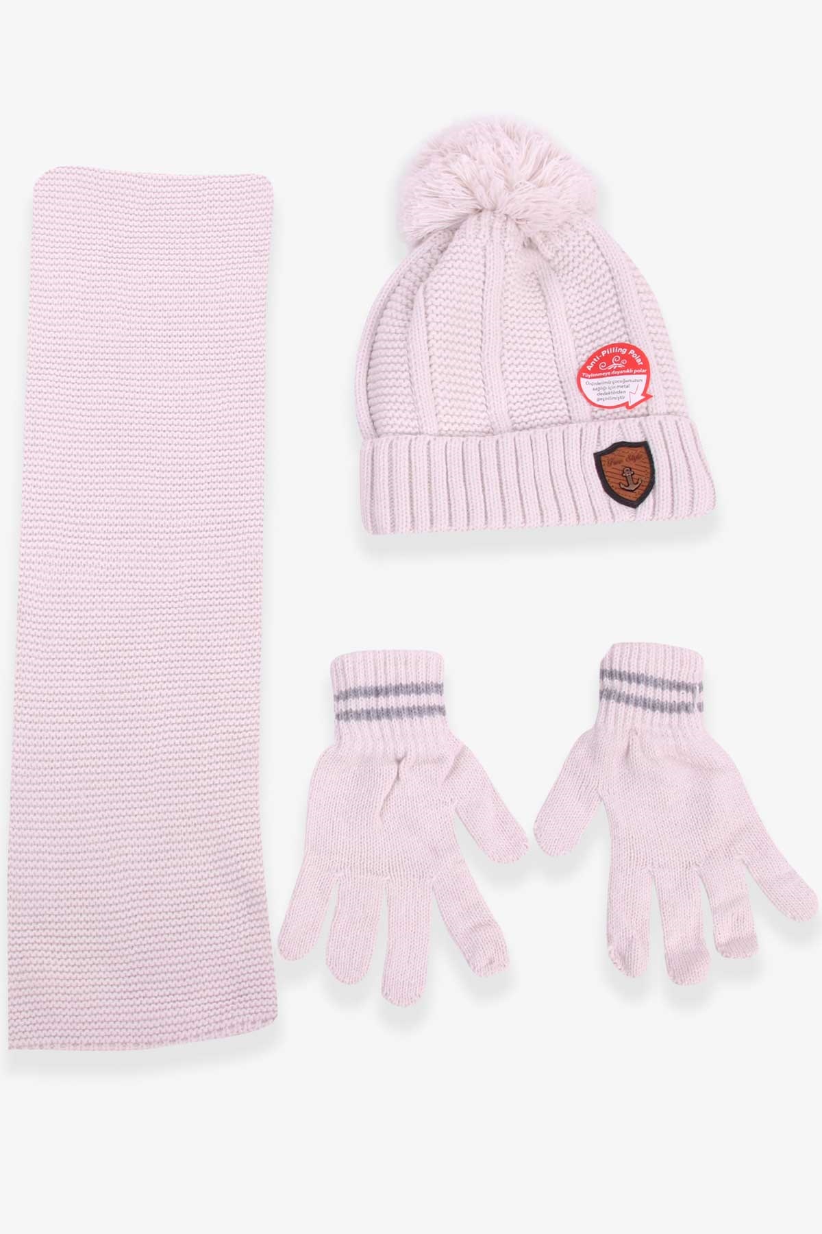 Kitti Erkek Çocuk Atkı Bere Takımı 3 lü Set Taş (9-15 Yaş)