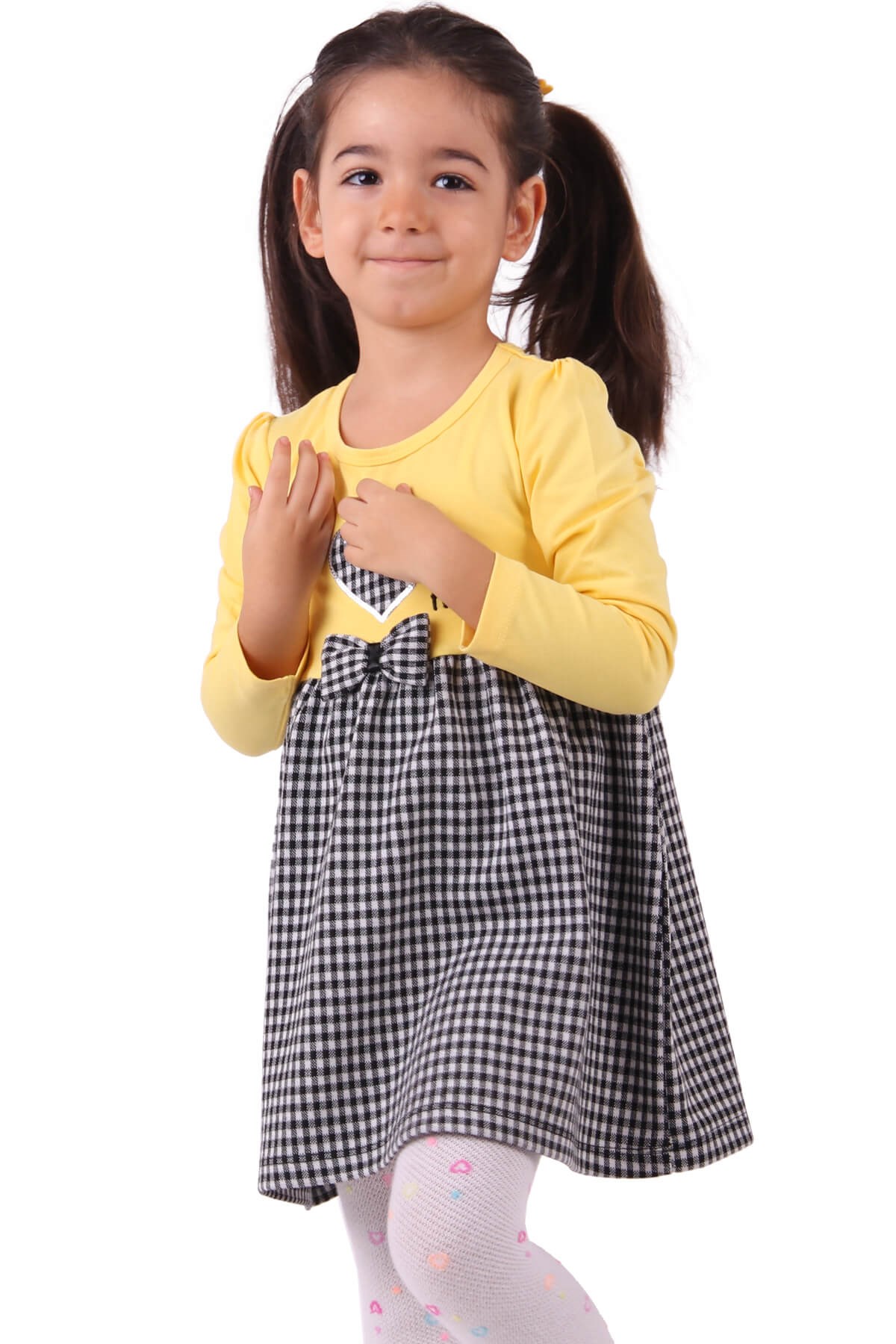 2-6 Yaş - Kız Çocuk Elbisesi - Ekoseli Sarı Renk | Breeze