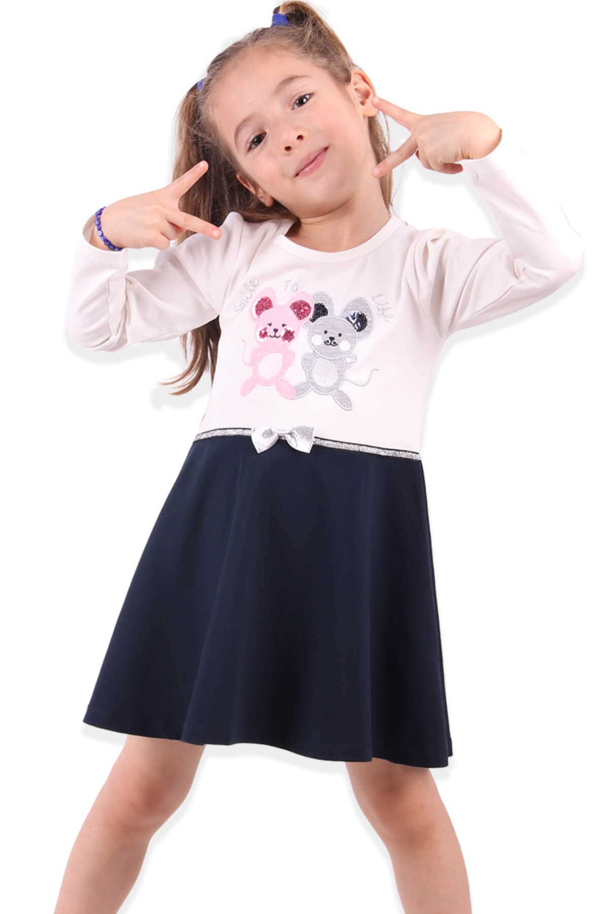 Kız Çocuk Elbise Fareli Lacivert (1.5-5 Yaş) BREEZE