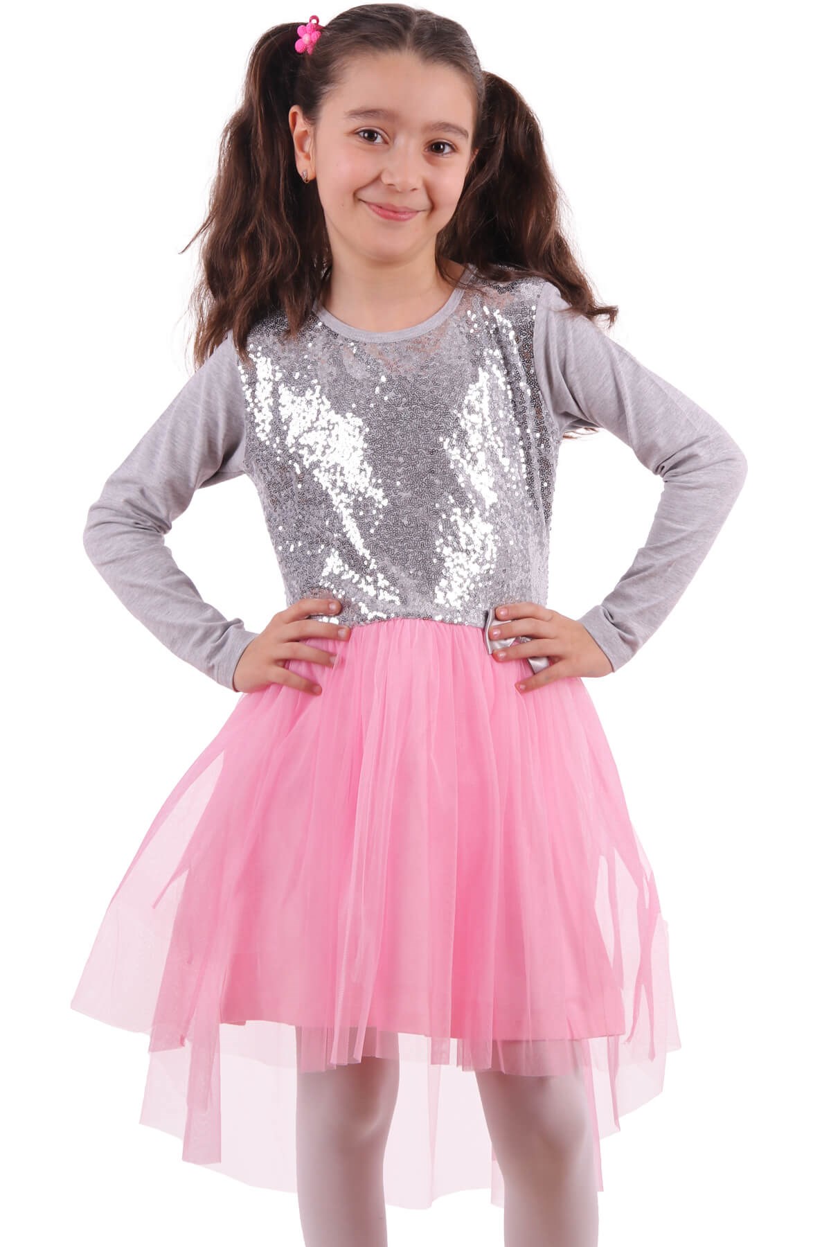 Kız Çocuk Elbise Pullu Pembe (5-10 Yaş) BREEZE