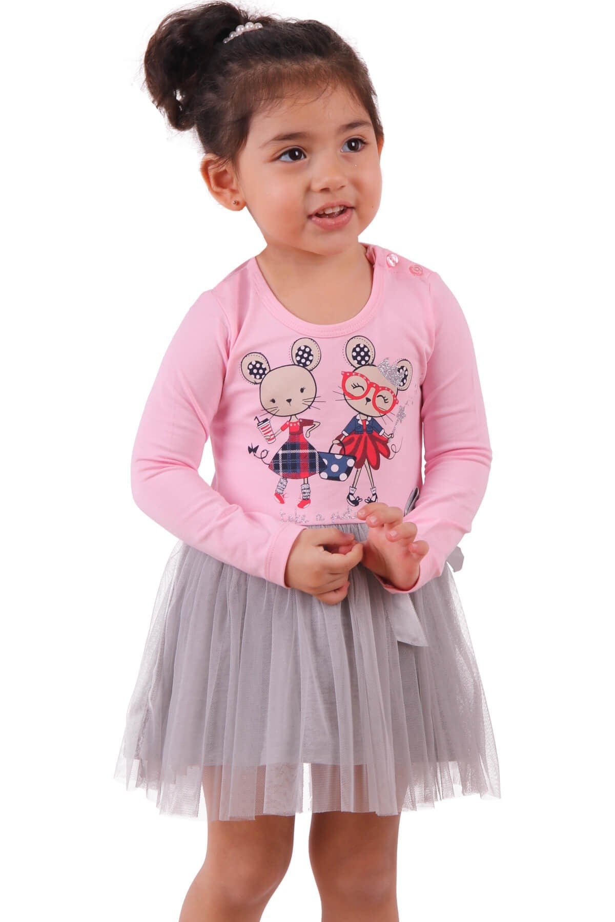 Kız Çocuk Elbise Tüllü Fareli Pembe (1.5-5 Yaş) BREEZE