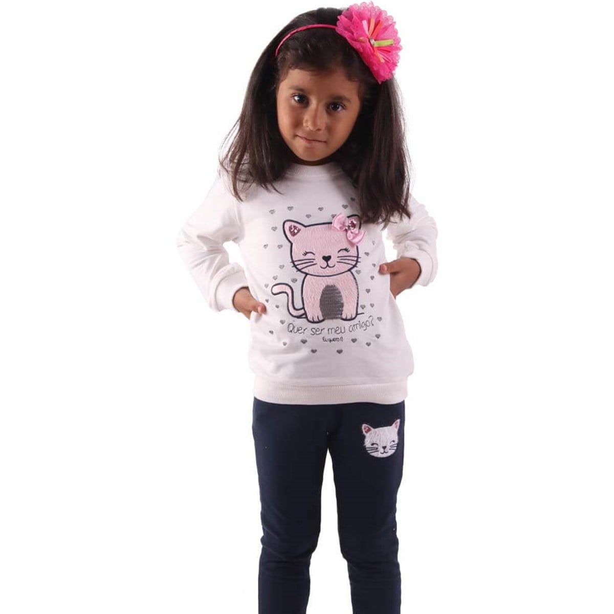 Kız Bebek Eşofman Takımı Ekru-Lacivert (1.5 Yaş)