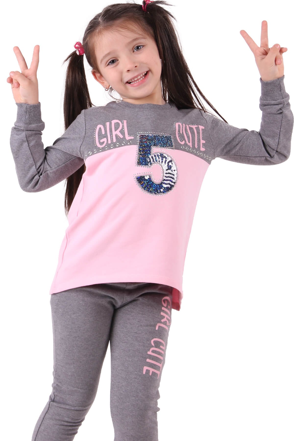 Kız Çocuk Eşofman Takımı Gri-Pembe (6-12 Yaş) BREEZE