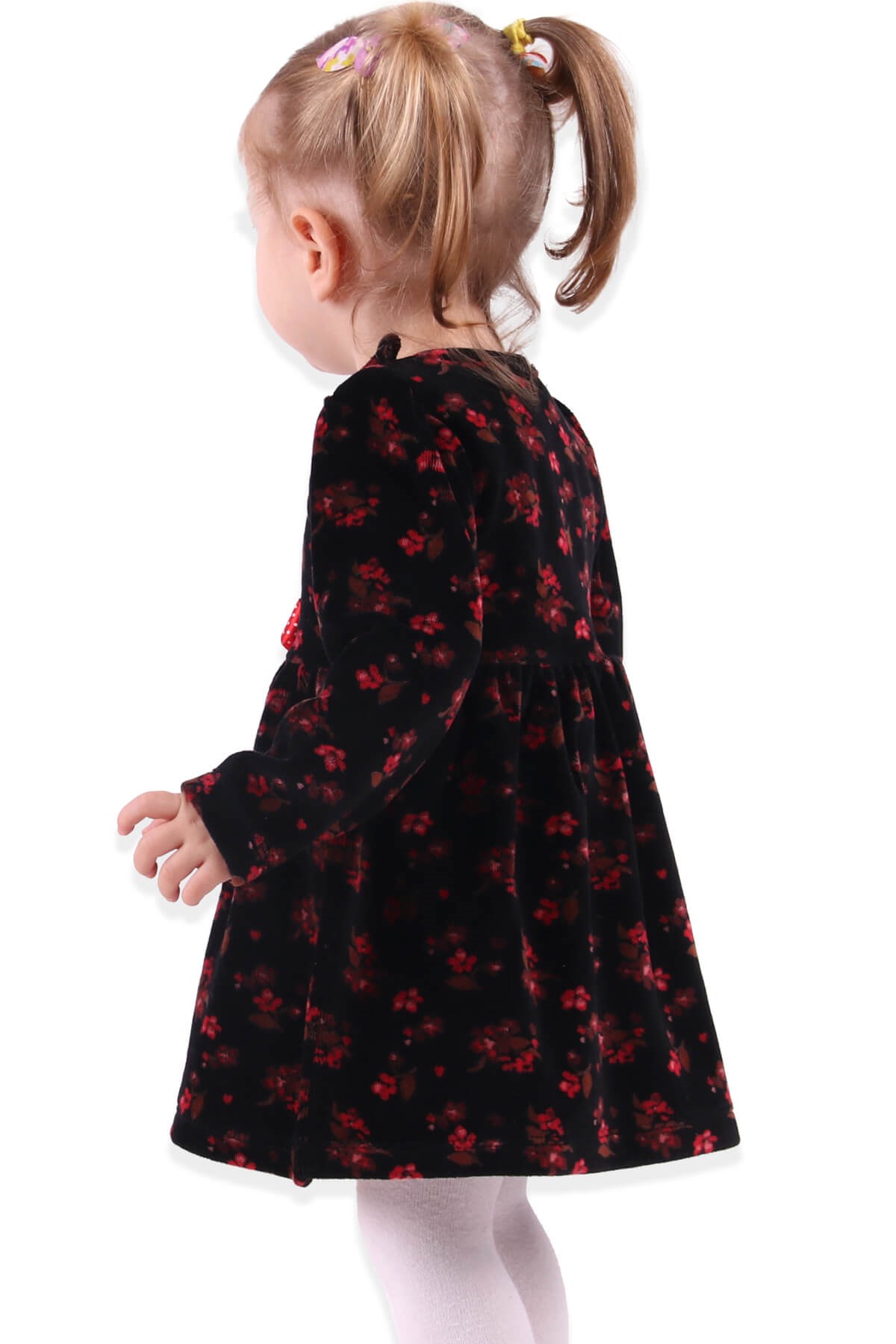 Kız Çocuk Kadife Elbise - Çiçekli Siyah 3-4 Yaş | Breeze