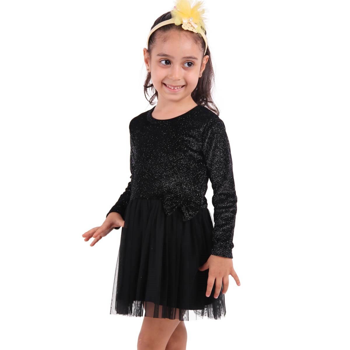 Kız Çocuk Kadife Elbise Simli - Siyah 3-8 Yaş | Breeze
