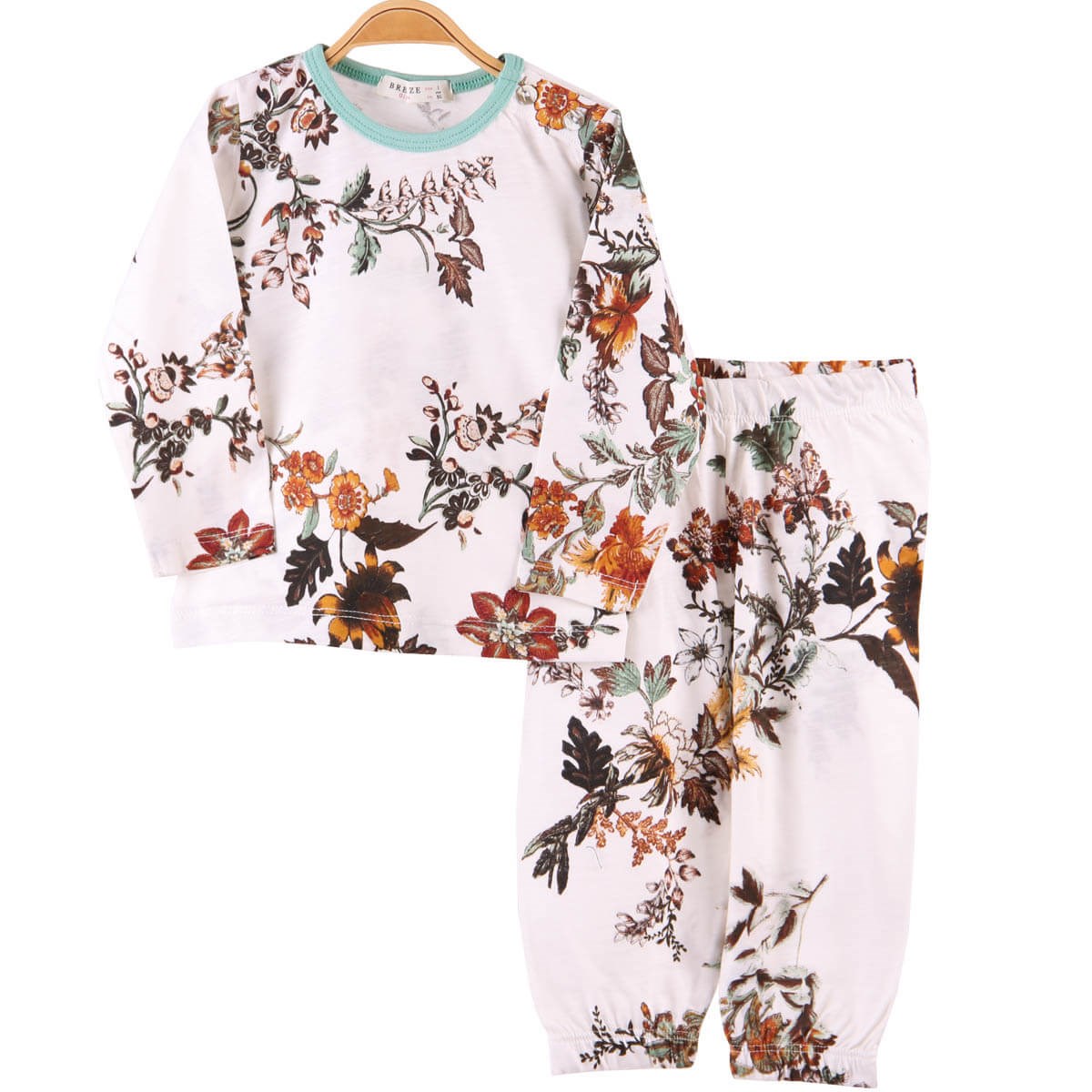 Kız Çocuk Pijama Takımı Çiçekli Krem (1-4 Yaş) BREEZE