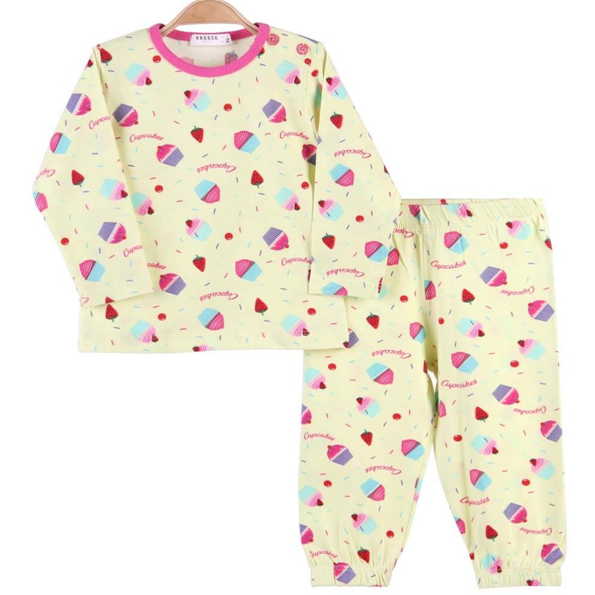 Kız Çocuk Pijama Takımı Desenli Yeşil-Pembe (1-4 Yaş) BREEZE