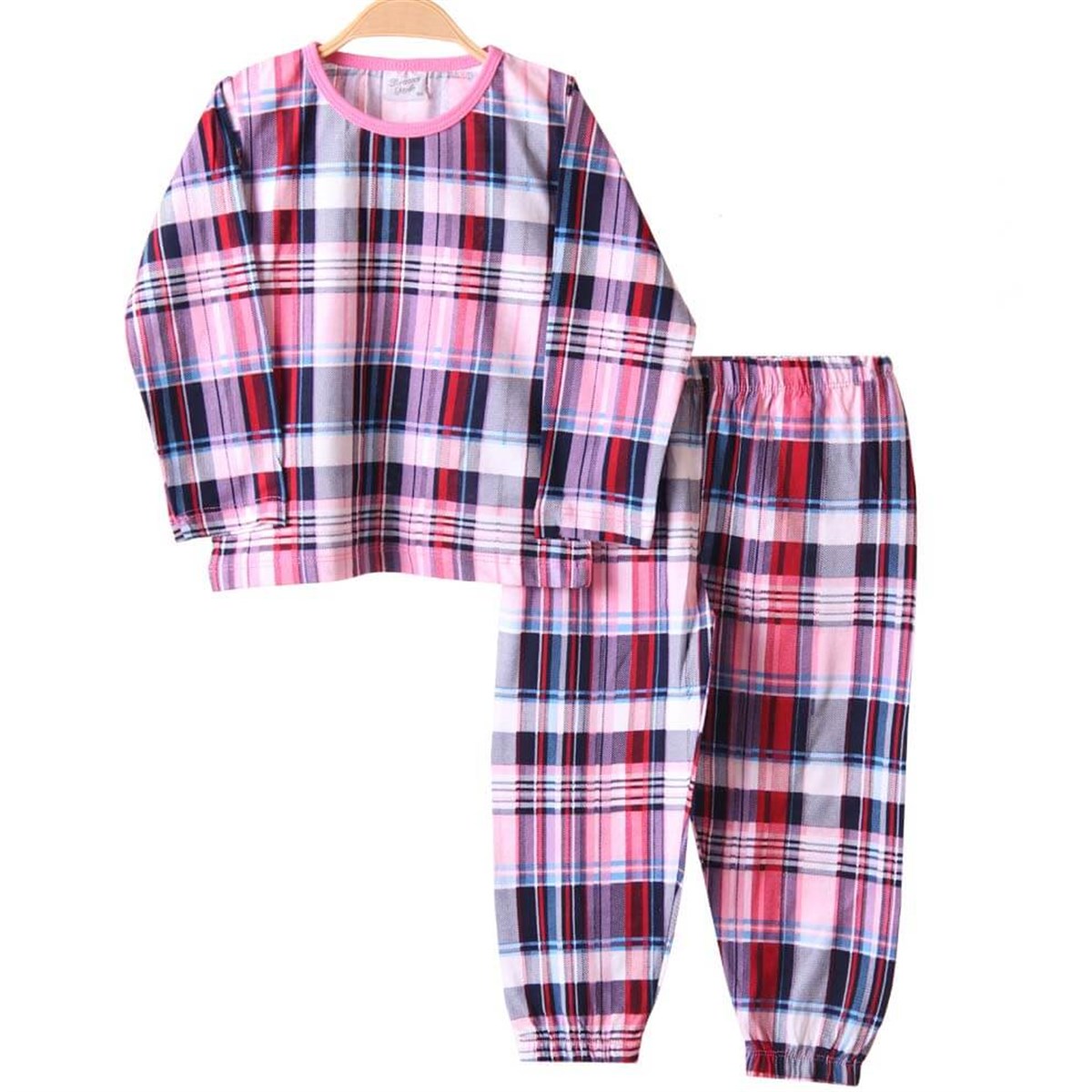 Kız Çocuk Pijama Takımı Ekoseli Pembe (4-7 Yaş) BREEZE