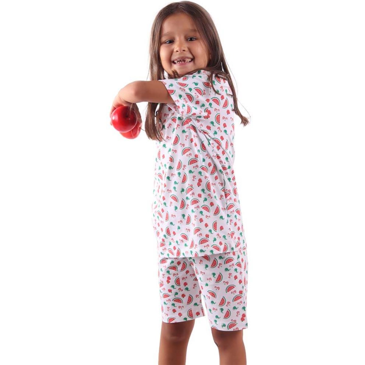 Kız Çocuk Pijama Takımı Ekru-Yeşil (4-7 Yaş)