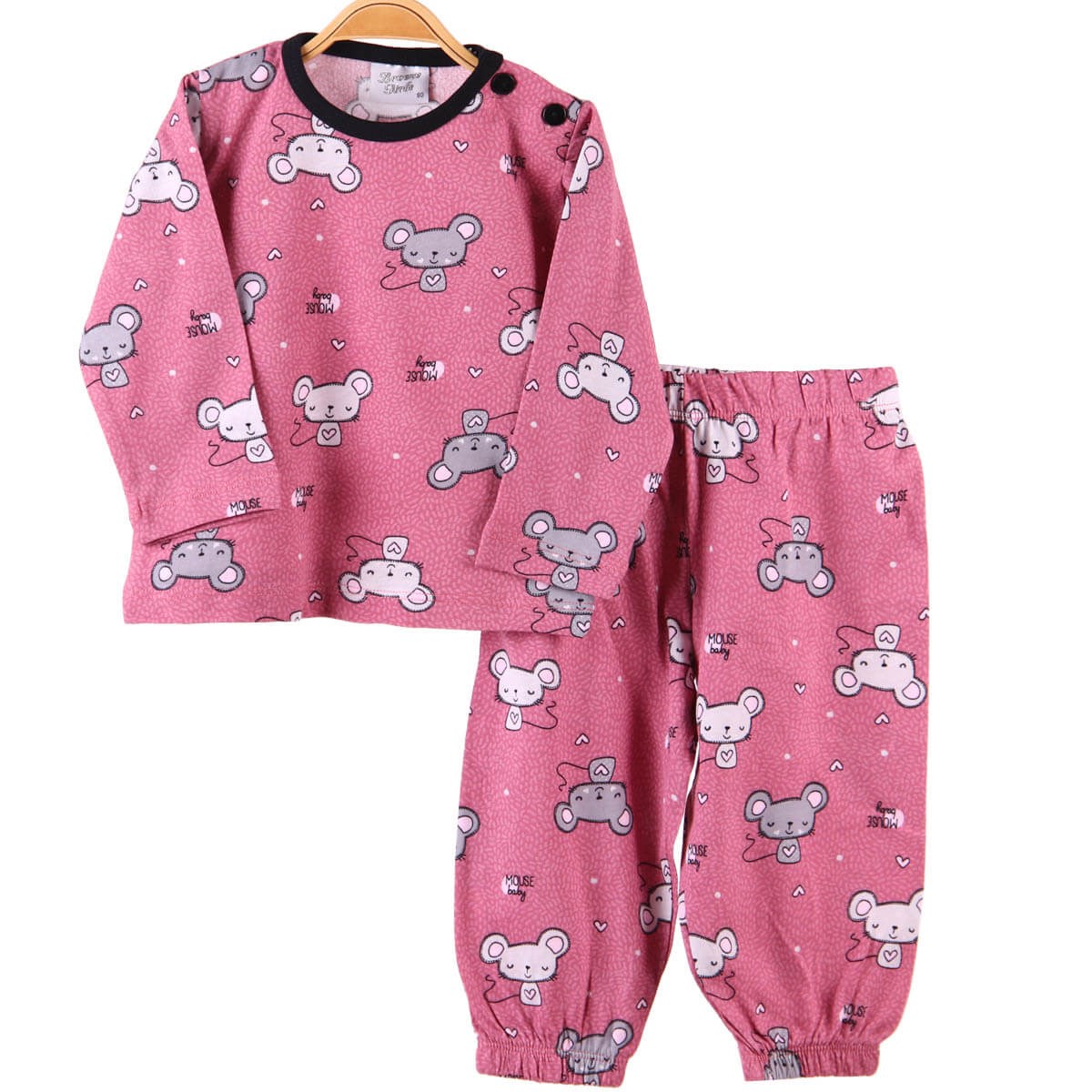 Kız Çocuk Pijama Takımı Fareli Gül Kurusu (1-4 Yaş) BREEZE