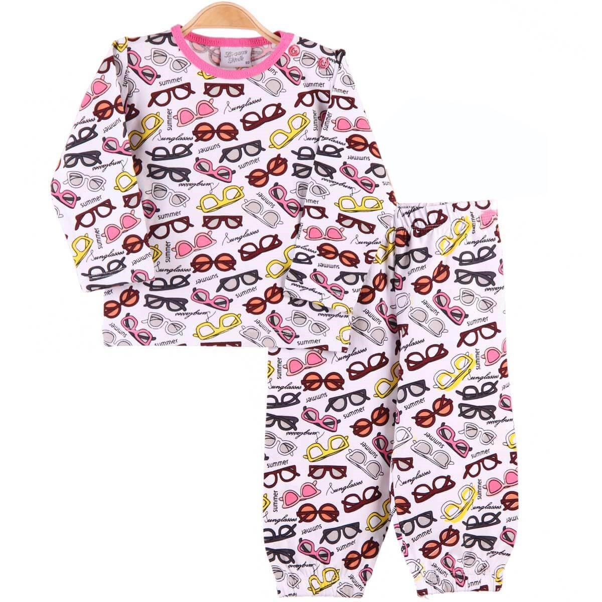 Kız Çocuk Pijama Takımı Gözlüklü Ekru (1-4 Yaş) BREEZE