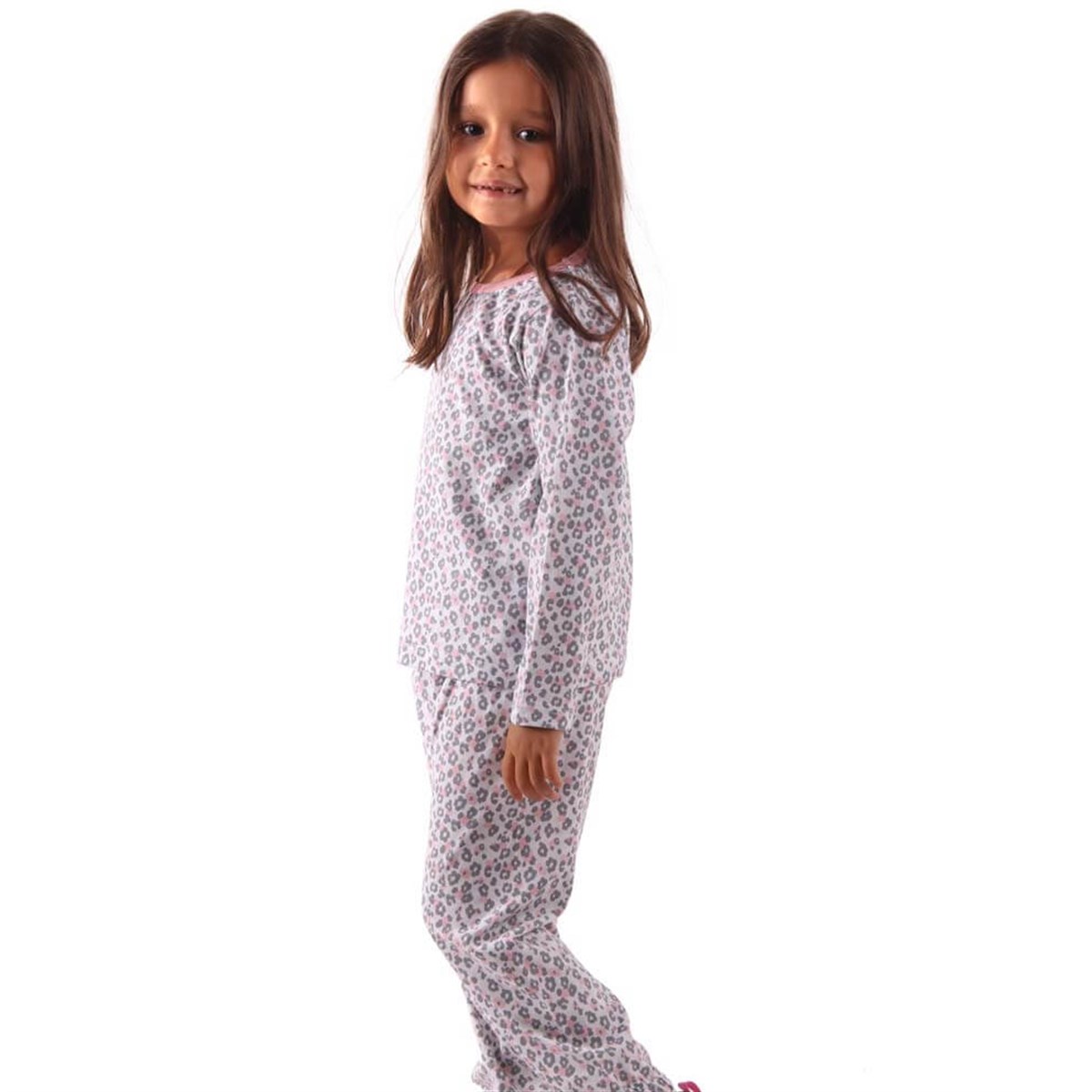 Kız Çocuk Pijama Takımı Gri-Pembe (4-7 Yaş)