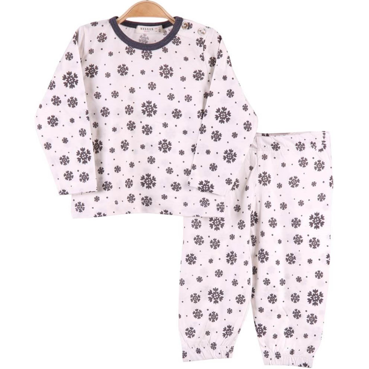 Kız Çocuk Pijama Takımı Kar Desenli Ekru-Gri (1-4 Yaş) BREEZE